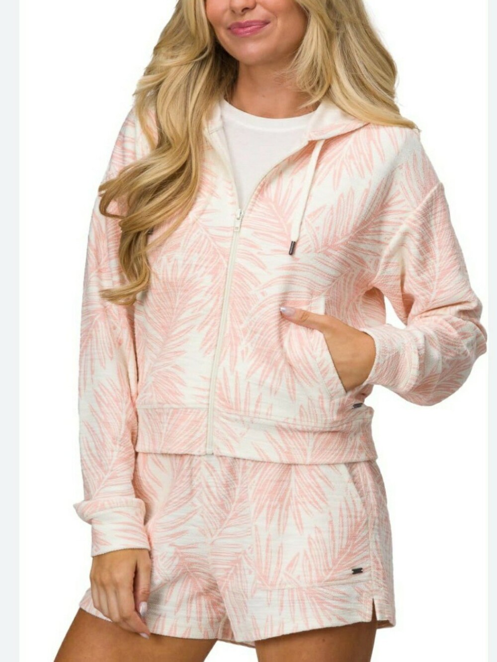 Reef women's Pink printed hooded zip-up sweatshirt Hoodie Jacket Large NWT A3